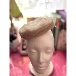 Vintage Beige Fascinator Hat With Netting & Combs Union Made USA